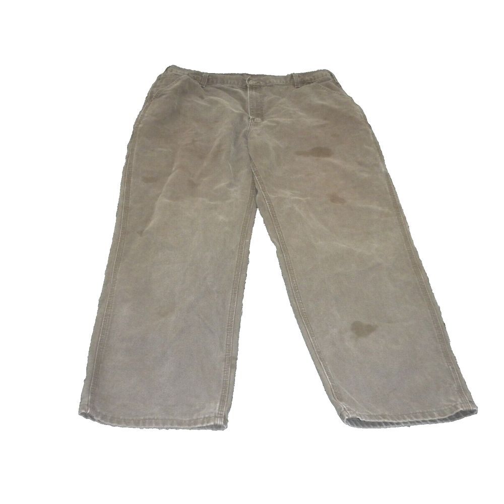 Carhartt Pants Mens 42x32 Brown Duck Canvas Dungaree Fit Carpenter Stain B11 DKB